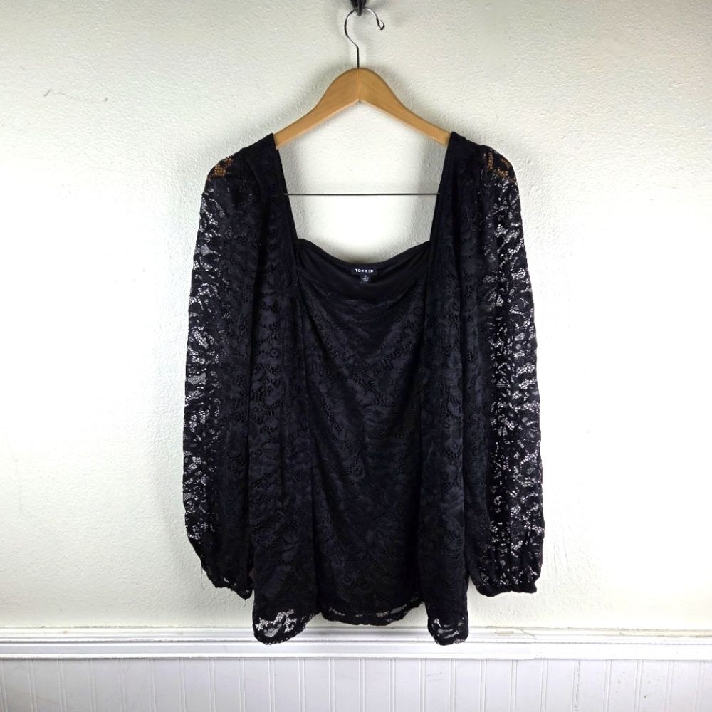 Torrid Women's 3X Black Lace Long Sleeve Blouse Top Sheer Romantic Plus Size